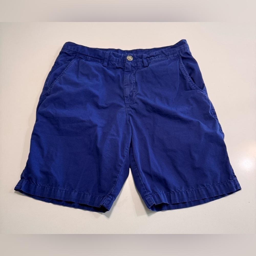 Johnnie O Shorts Mens Size 34X10 Blue Chino Golf 100% Cotton Flat Front Classic